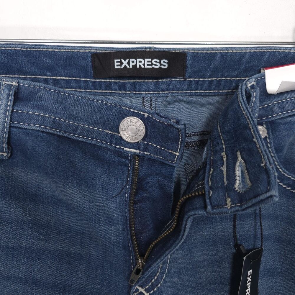 EXPRESS New Bell Flare Low Rise‎ Jeans Stretch Blue Women Size 12 R Bootcut - Picture 2 of 15